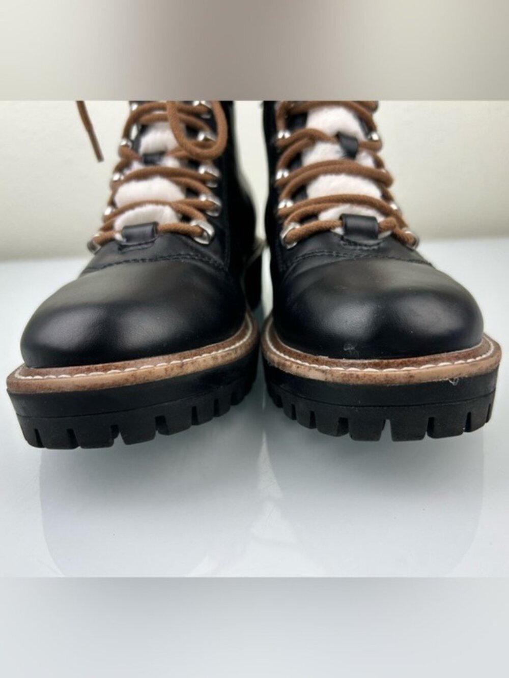 A New Day Target Black Faux Leather Fur Lace-Up Combat Winter Boots Sz 6.5 Fall - Picture 4 of 16